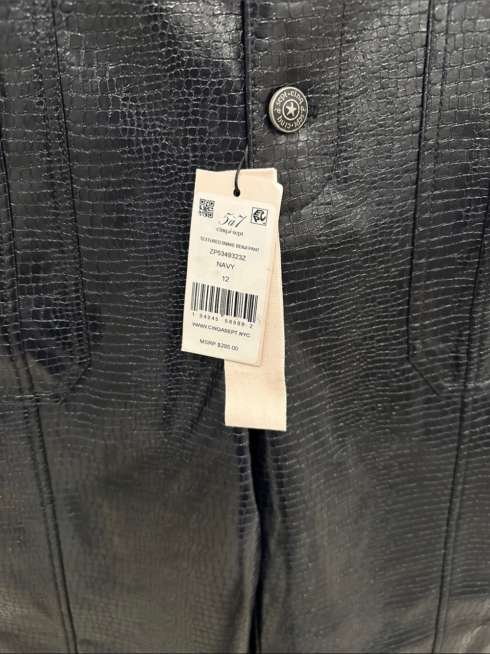 NWT Cinq à Sept Benji Textured Snake Faux Leather Pants — Navy | Size 12 - Picture 2 of 4